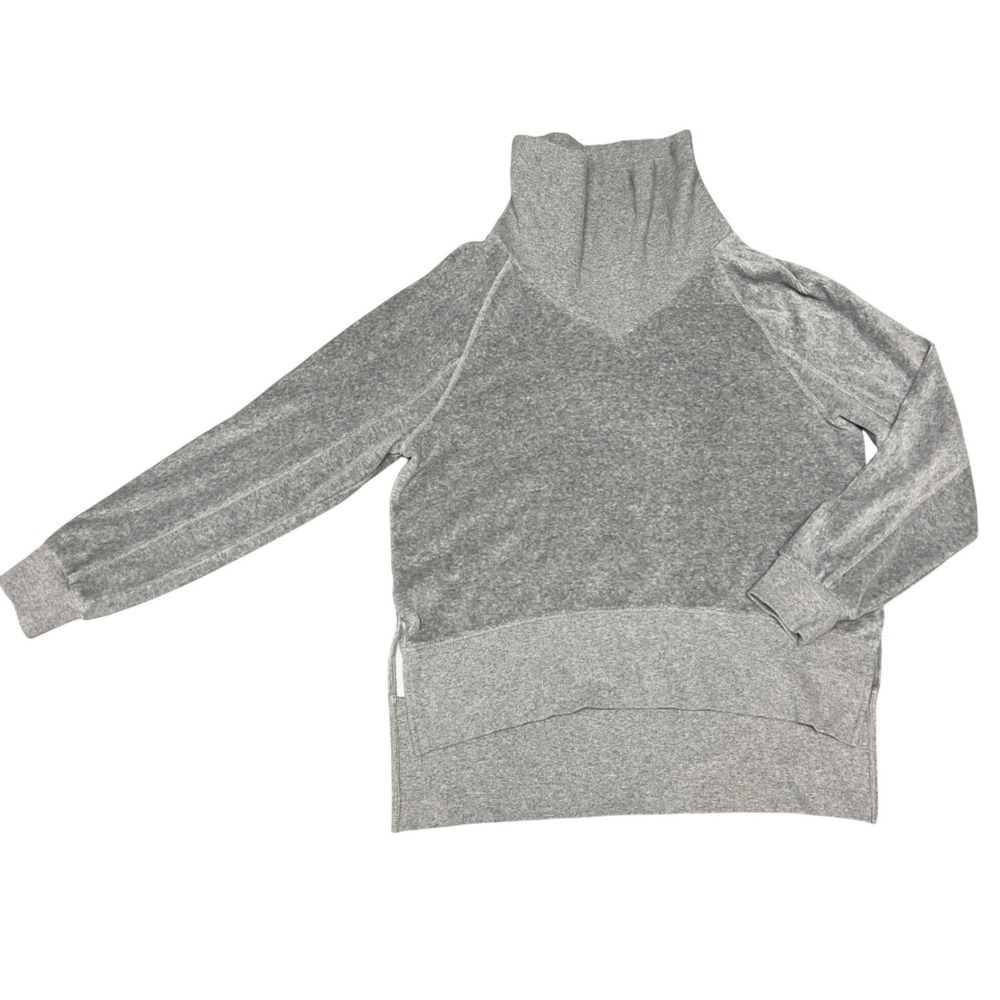 Te Verde Womens Medium Gray Velour Funnel Neck Sweatshirt High Low Pullover